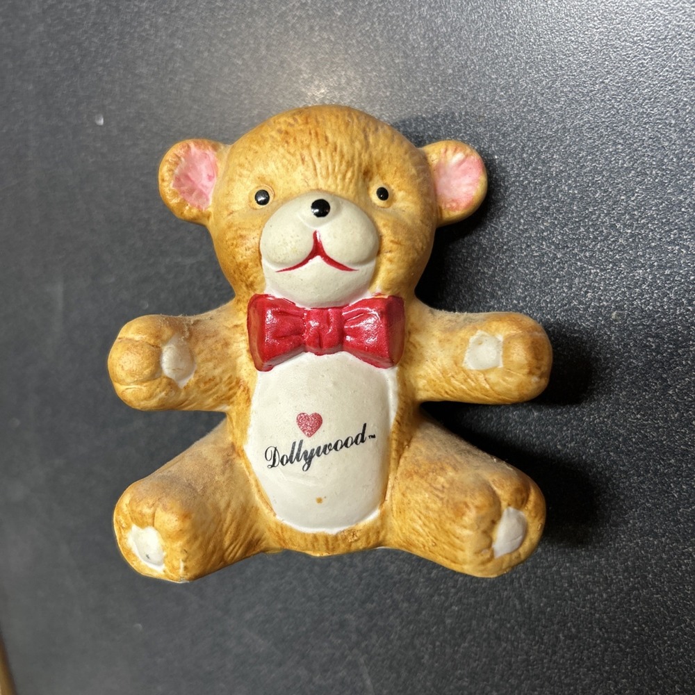 Vintage Dollywood Ceramic Teddy Bear w/ Bow Dolly Parton Cottage Core